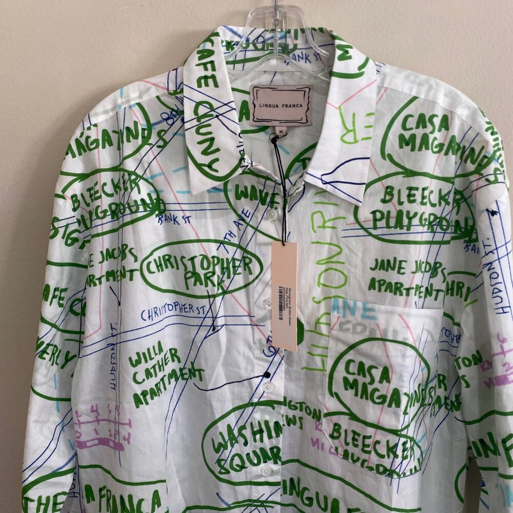 NEW Lingua Franca Bonsignor Button Down Shirt Map Print West Village Novelty M - Picture 10 of 11